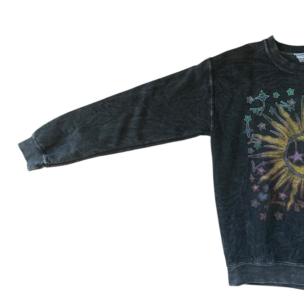Junk Food Gray Acid Wash Stars Constellations Zodiac Moon Crewneck Sweatshirt XS - Picture 3 of 11